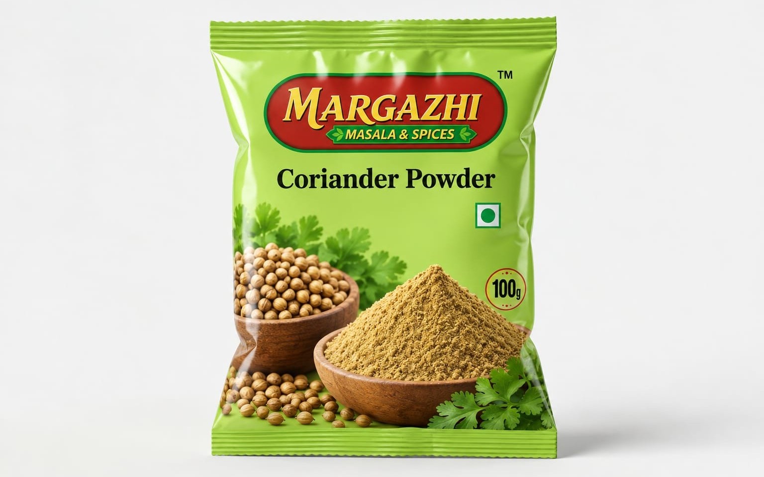 Fresh green coriander powder in a bowl